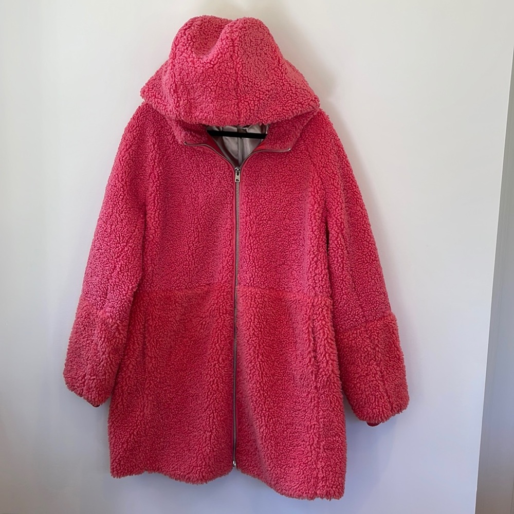JCrew Hot Pink Sherpa/Teddy Coat L